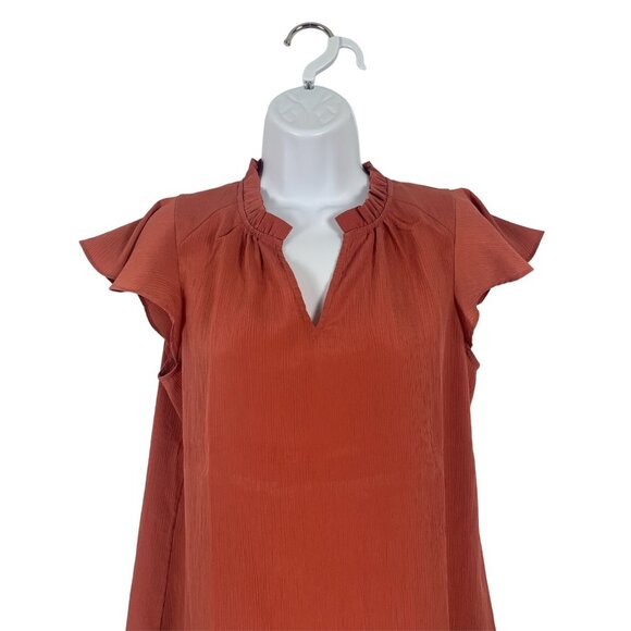 Nine West Womens Rust Ruffled Flutter Sleeve Top Size Small - Picture 2 of 9